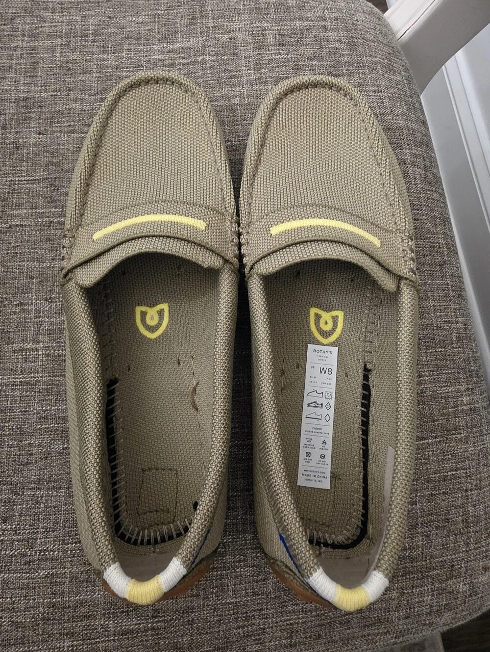 Rothy's Women's The Driver Knit Slip On Loafers Latte/Yellow Size 8 NWOT